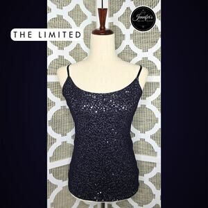 The Limited Blue Mesh Sequin Adjustable Spaghetti Strap Tank Top Size Medium